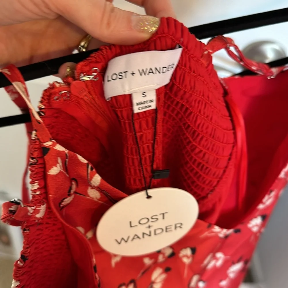 Lost and Wander Red Long Ruched Satin Dress